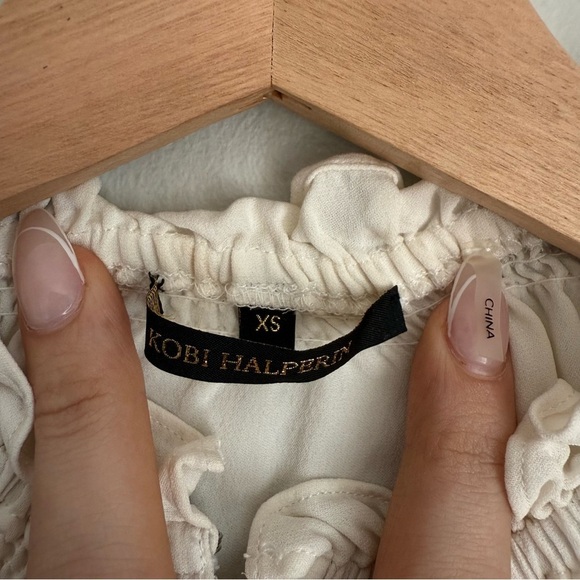 KOBI Halperin 100% silk sequin beaded long sleeve bell sleeve top white - Picture 5 of 5